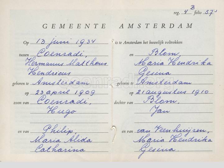Trouwboekje 13 juni 1934 te Amsterdam